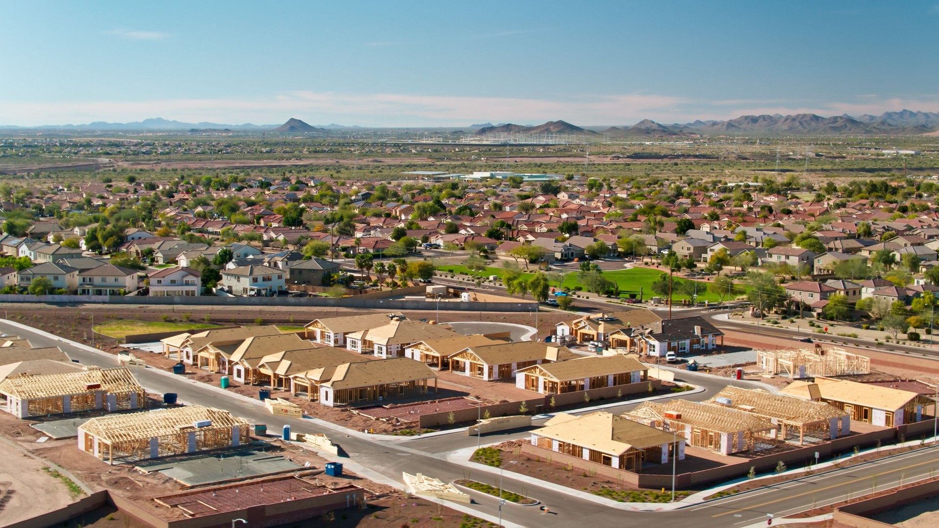 Houses Under Construction on the Edge of Peoria, AZ - Drone Shot